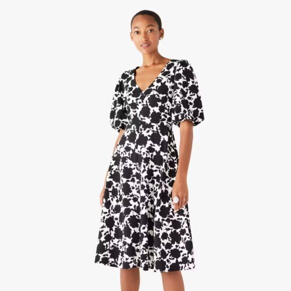 Kate Spade Bicolor Floral Ponte Dress Black White Fit & Flare Size MED - Picture 1 of 9